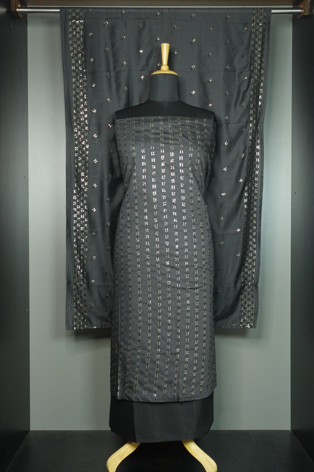 Dark metallic grey colour gadwal silk finish salwar set | NA157