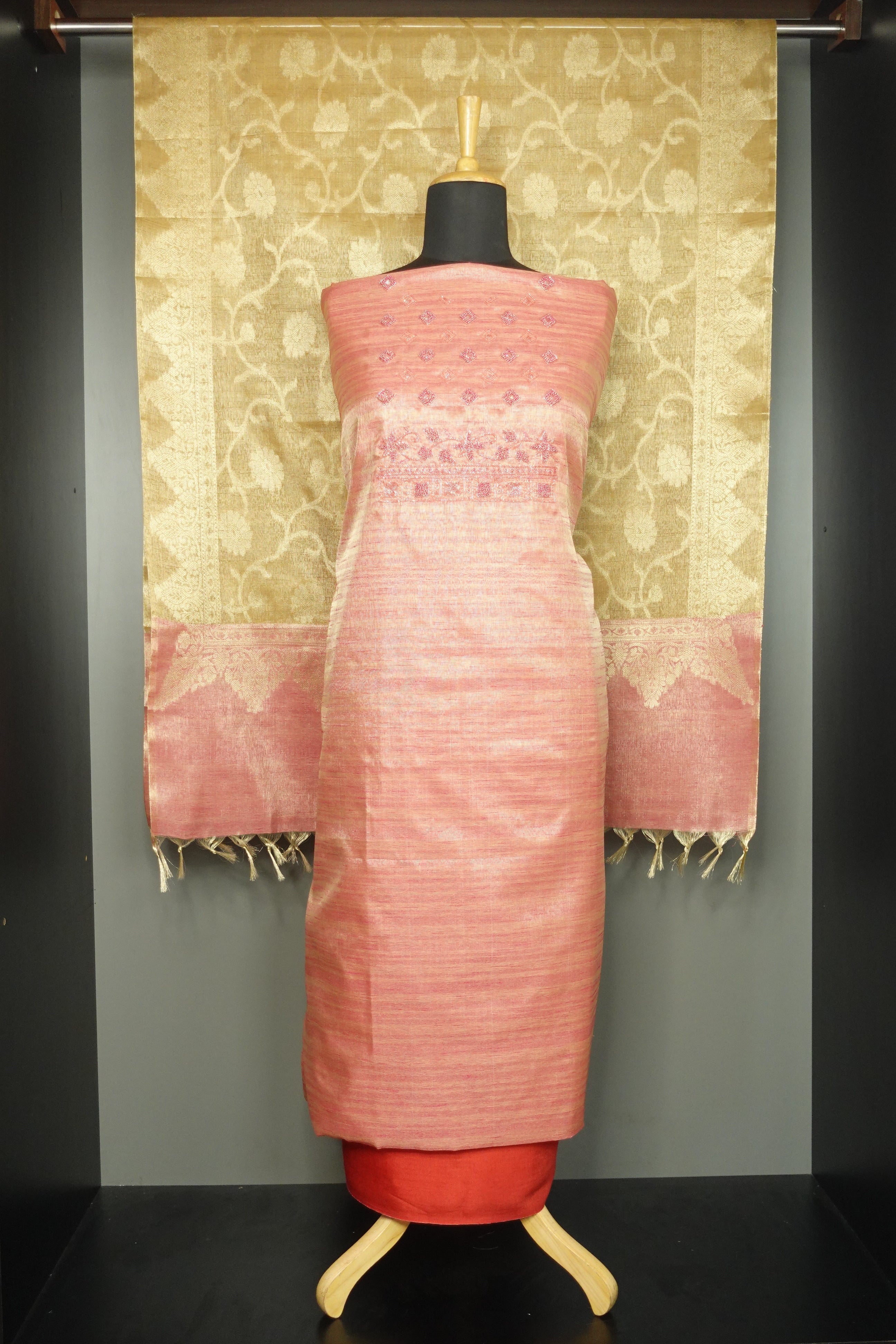 Hand Embroidered Golden Tissue Salwar Set | AMB144