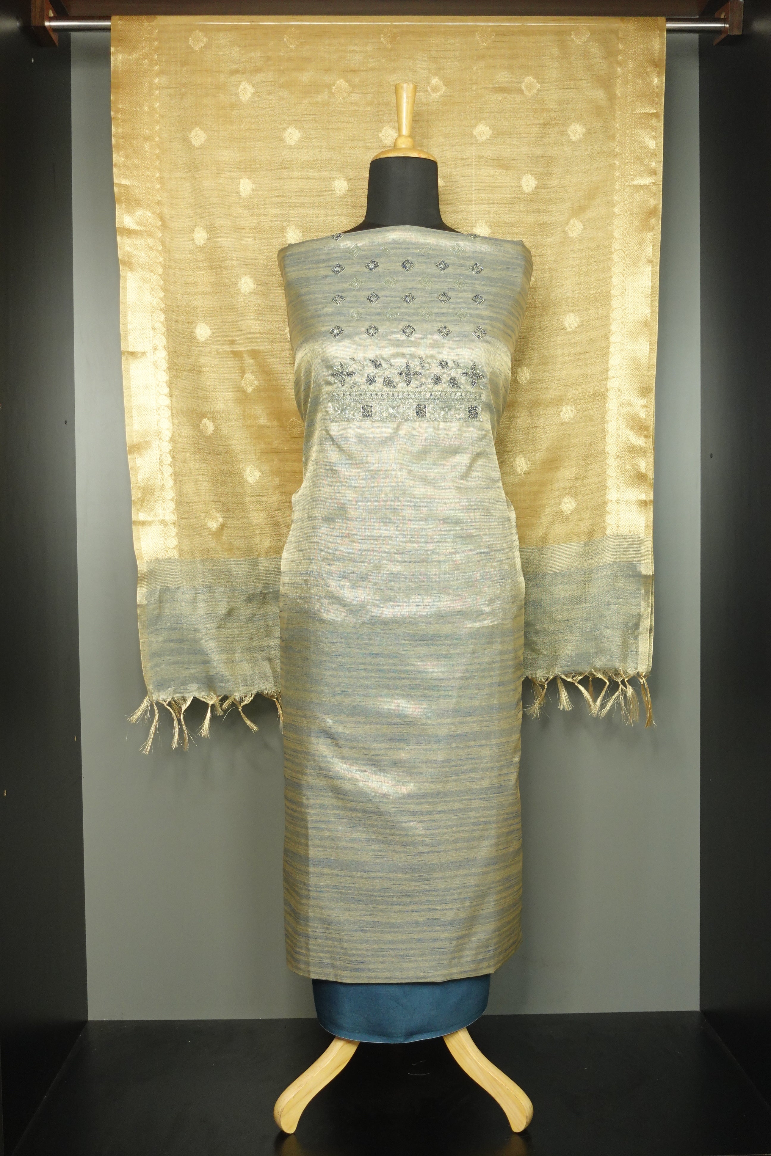 Hand Embroidered Golden Tissue Salwar Set | AMB144