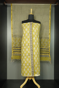 Yellow & Black Block Printed Cotton Salwar Set | VFC346