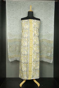 Grey & Yellow Cotton Block-Printed Salwar Set | DH130
