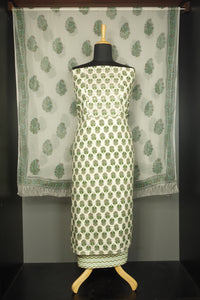 Green Hand Block Printed Cotton Salwar Set | AF569