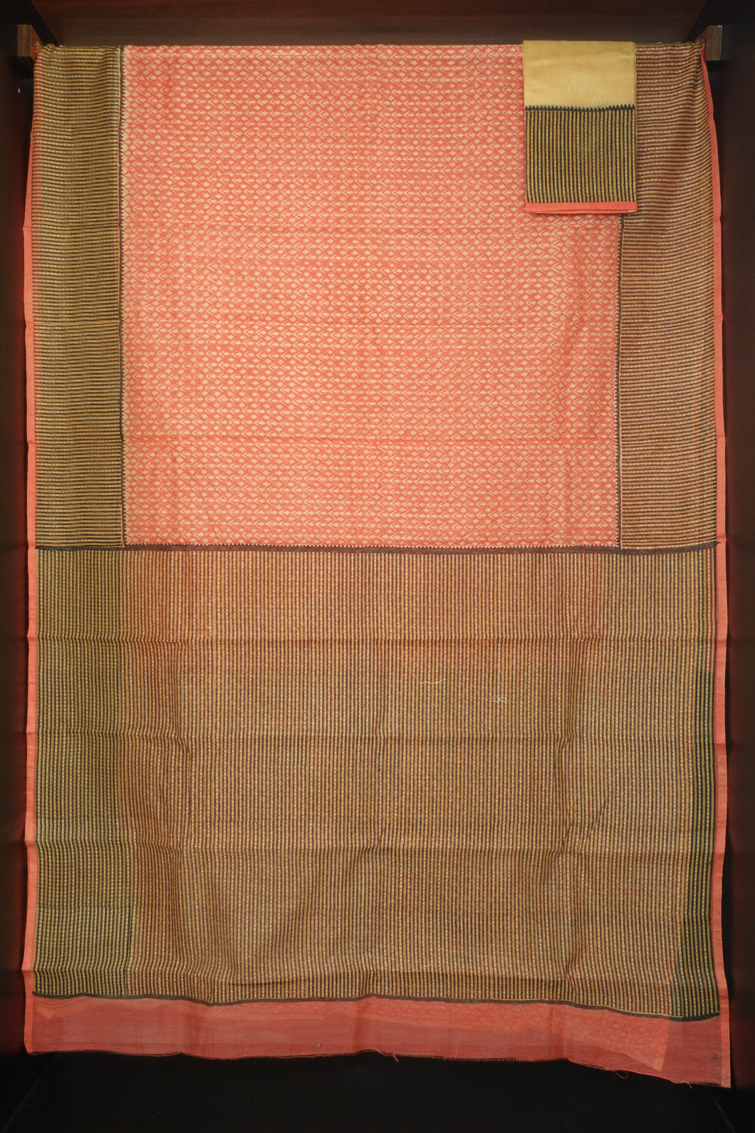 Brown & Peach Cotton Saree | AHD437