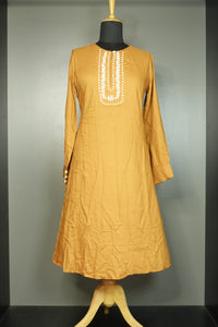 Yellow Color Embroidered Cotton Kurta  | NI403