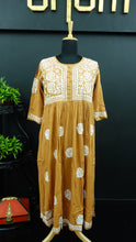 Mustard brown color combination lucknowi embroidered soft rayon kurtha | SRT112