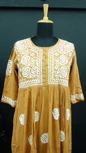 Mustard brown color combination lucknowi embroidered soft rayon kurtha | SRT112