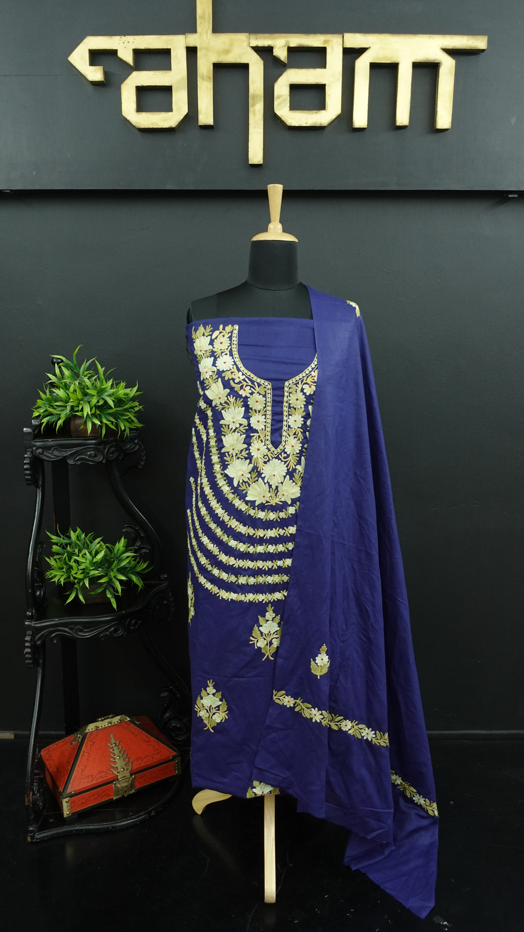 Navy blue colour kashmiri embroidered cotton salwar set | HK153