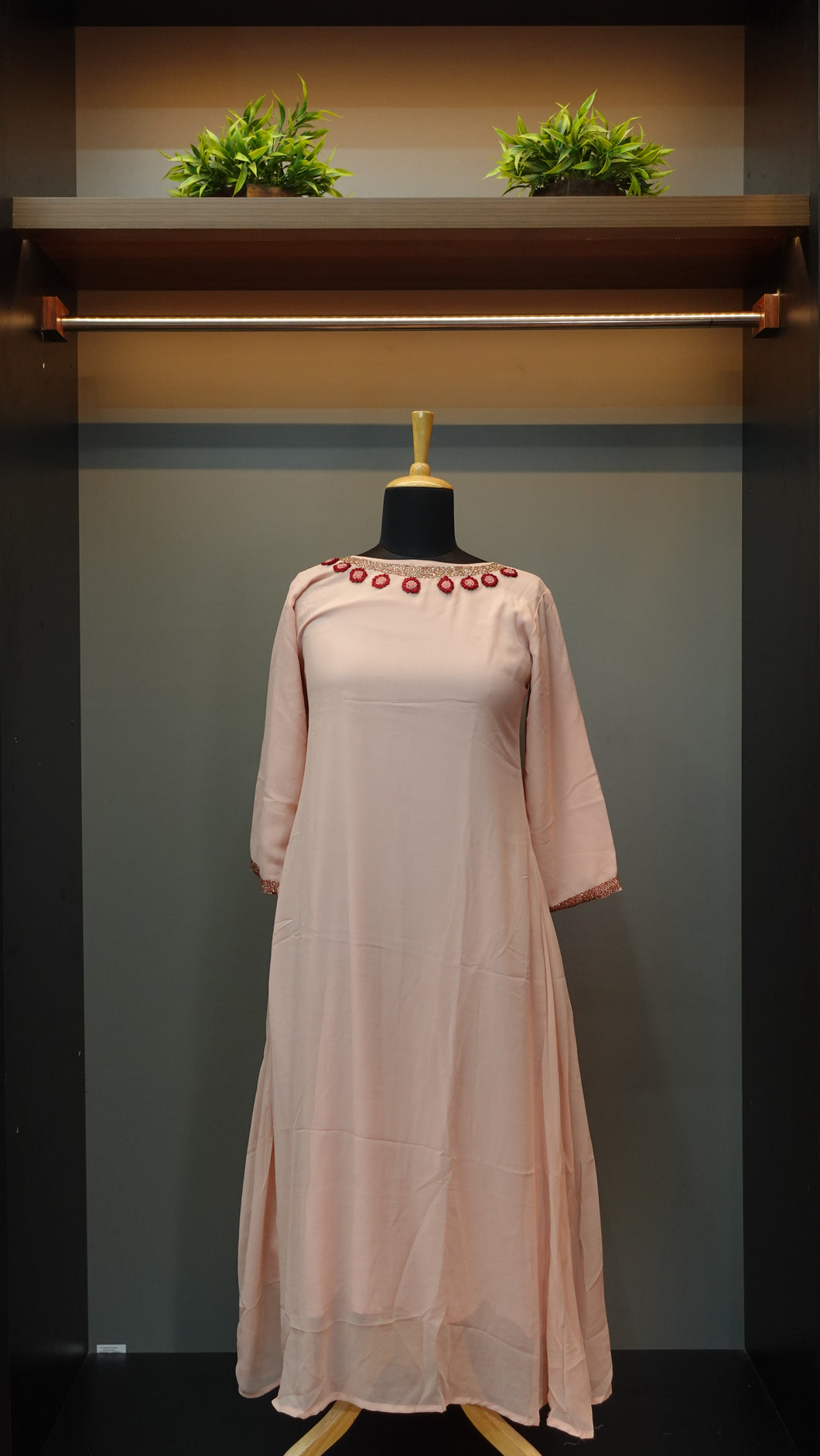 Peach pink colour georgette A-Line kurtha | NI135 New Code : NI325B