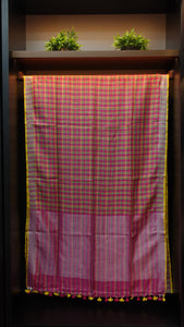 Multicolour check weave pattern linen saree | MRD231