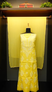 Yellow colour Hand Embroidered Cotton Chikankari Salwar Set | SR283