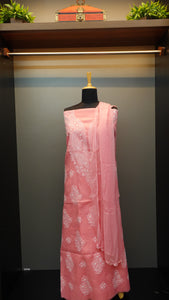 Pink & Peach Colour Combination Hand Embroidered Cotton Chikankari Salwar Sets | SR287