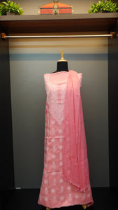 Pink & Peach Colour Combination Hand Embroidered Cotton Chikankari Salwar Sets | SR287