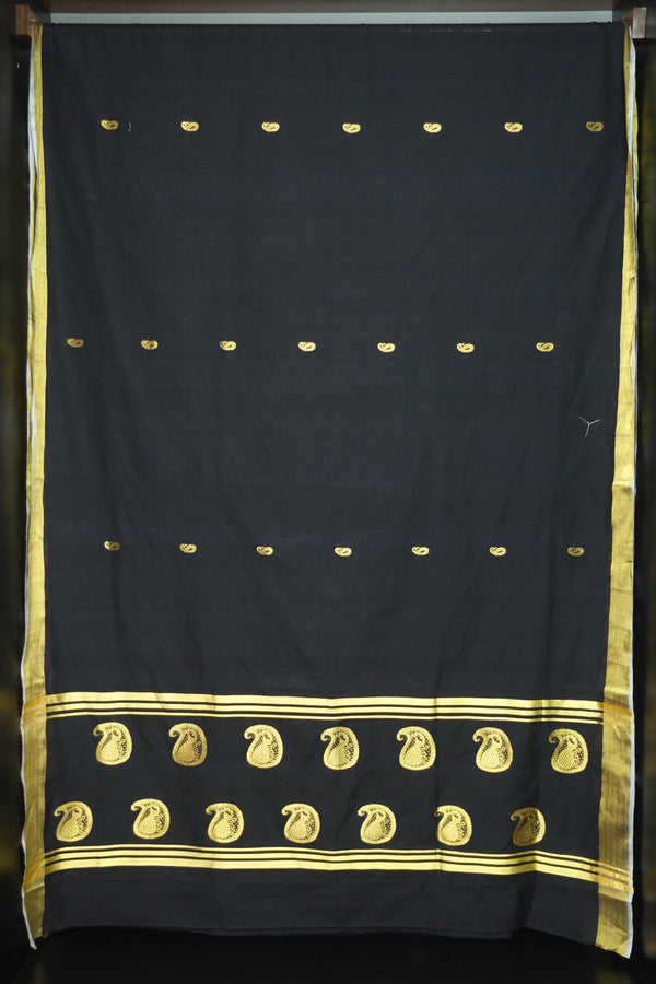 Black Color Handwoven Kerala Cotton Saree | PH195