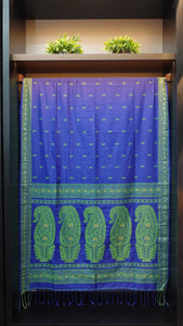 Royal blue with green colour baluchari cotton saree | AB187