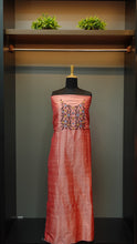 Pink peach color embroidered raw-silk kurtha material | DN200