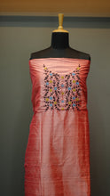 Pink peach color embroidered raw-silk kurtha material | DN200