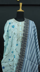 Blue colour semi stitched muslin salwar set | IO142