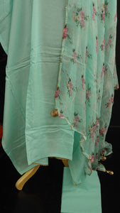 Teal blue colour printed muslin salwar set | IO143