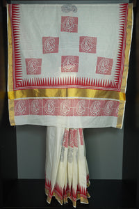 Kerala Cotton Saree With Temple Border Designs | KP109