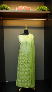 Green Colour Shade Combination Chikankari Embroidered Cotton Salwar Set | SR285