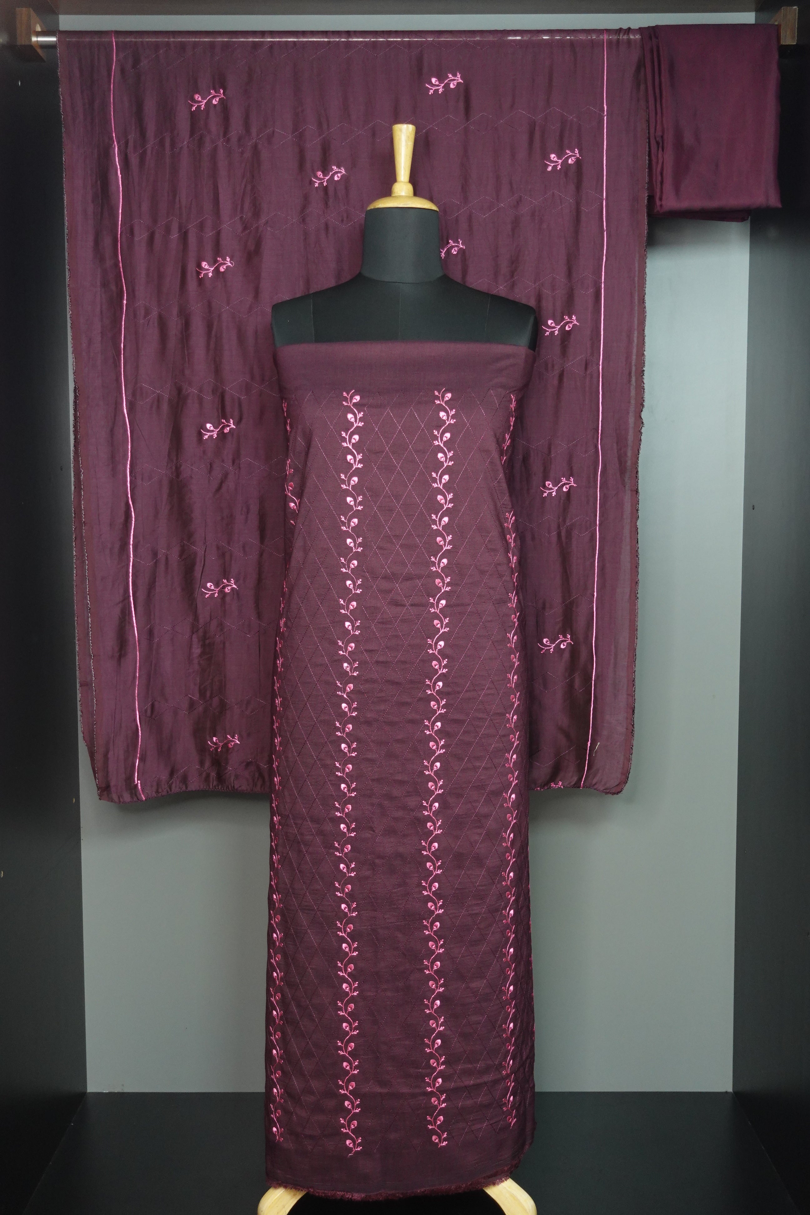 Machine Embroidered Semi Silk Salwar Sets Unstitched | HY142