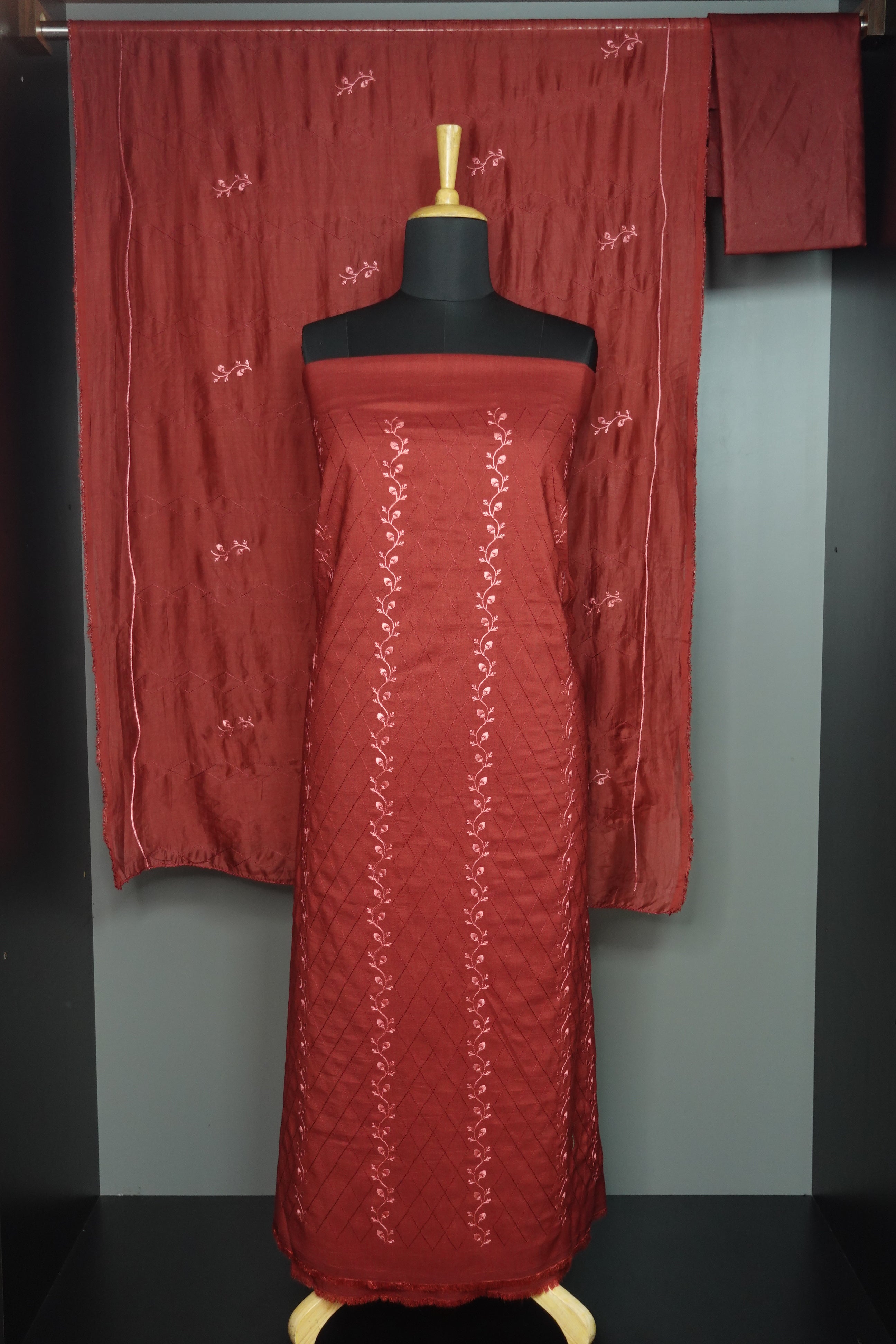Machine Embroidered Semi Silk Salwar Sets Unstitched | HY142