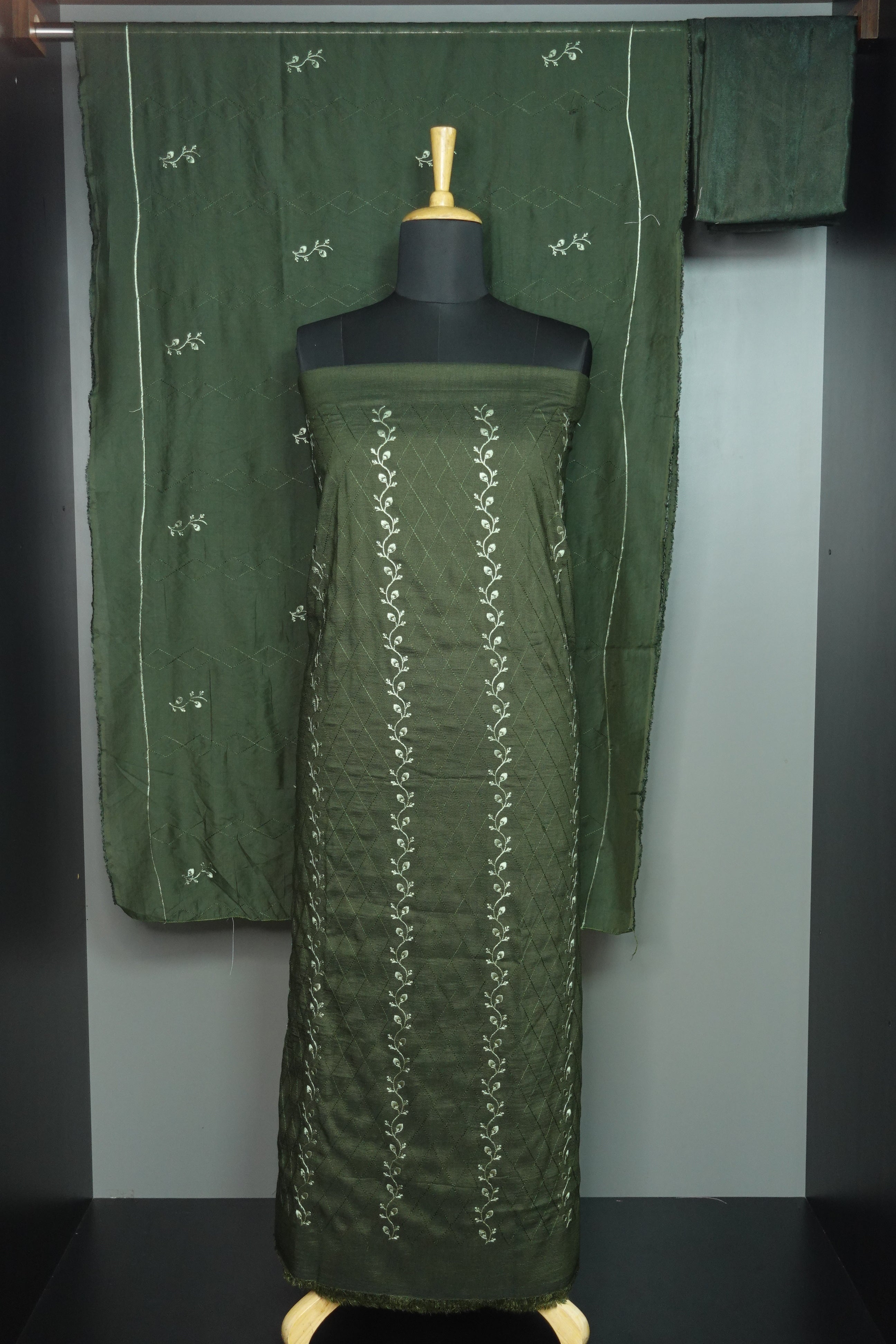 Machine Embroidered Semi Silk Salwar Sets Unstitched | HY142