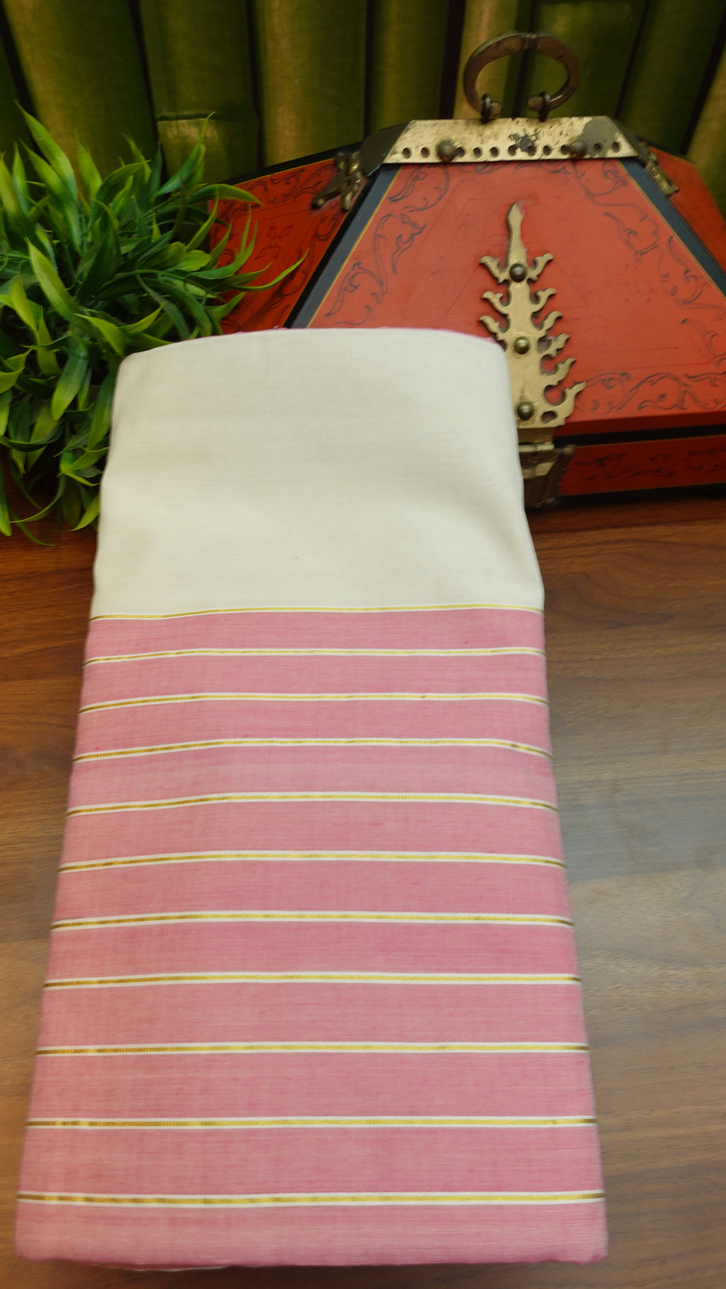 Pink and white color combination traditional Chendamangalam saree  | KC106