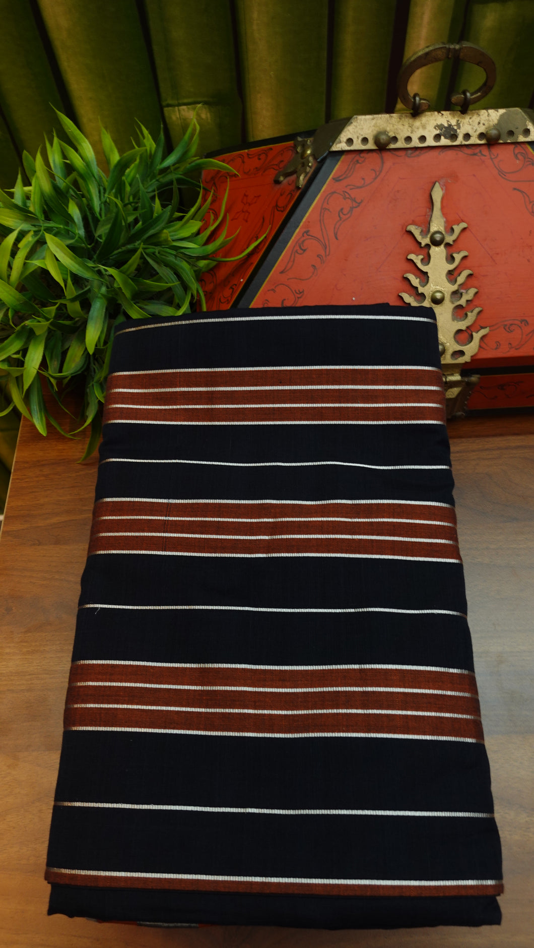 Brown and black color stripe design Chendamangalam handloom saree  | KC108