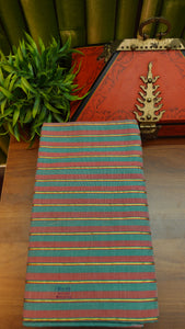 Red and green stripe printed handwoven Chendamangalam saree | KC138