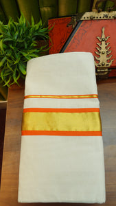 Orange and gold border traditional Chendamangalam saree  | KC116