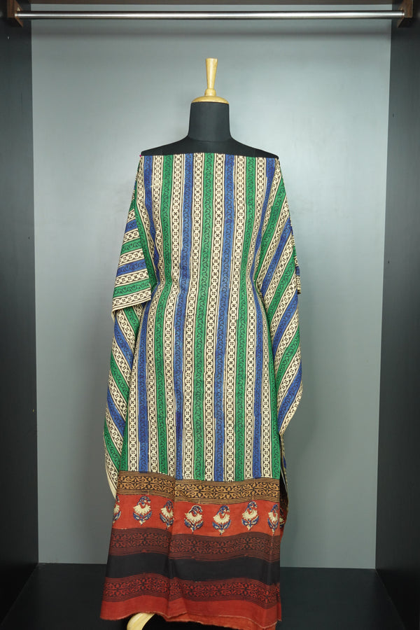 Green & Blue Hand Block Printed Kaftan | STITCHED | MC497