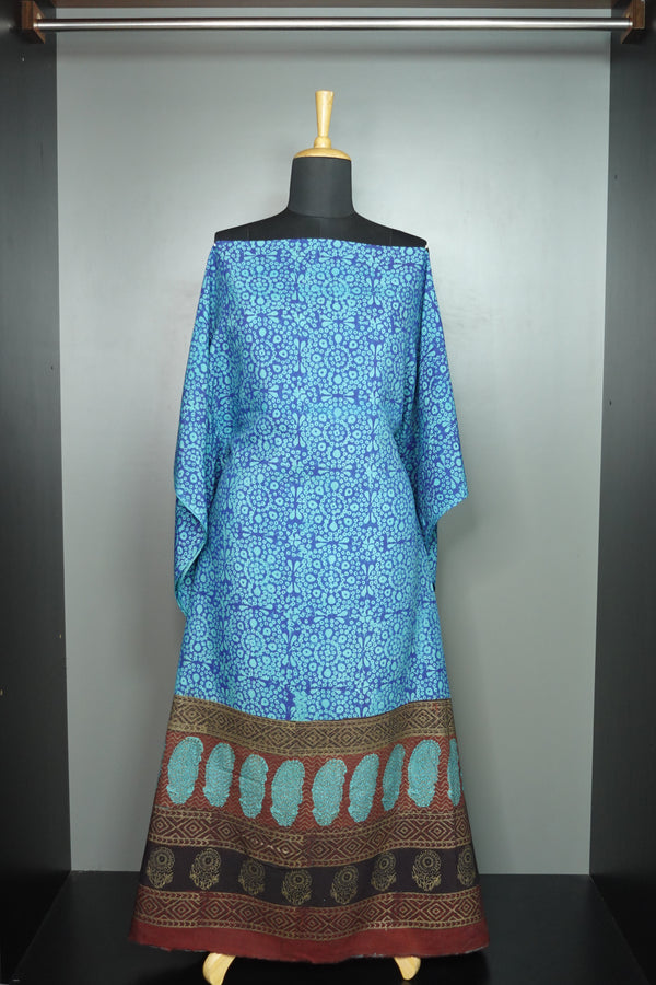 Teal & Navy Handblock Printed Kaftan | STITCHED | MC508