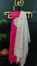 Bright magenta pink and blue color applique worked chanderi salwar set | SS616