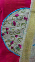 Bright magenta pink and blue color applique worked chanderi salwar set | SS616