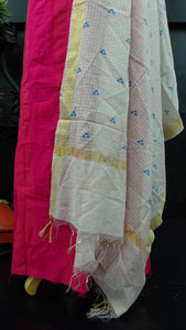 Bright magenta pink and blue color applique worked chanderi salwar set | SS616
