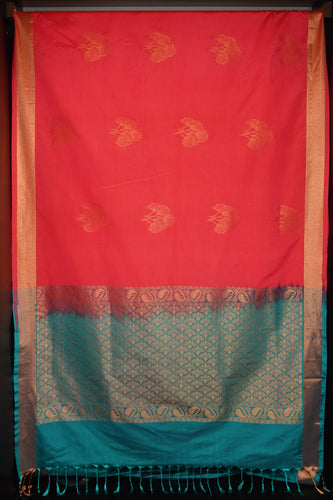 Bright Pink Peach Semi Silk Sarees | KRK162