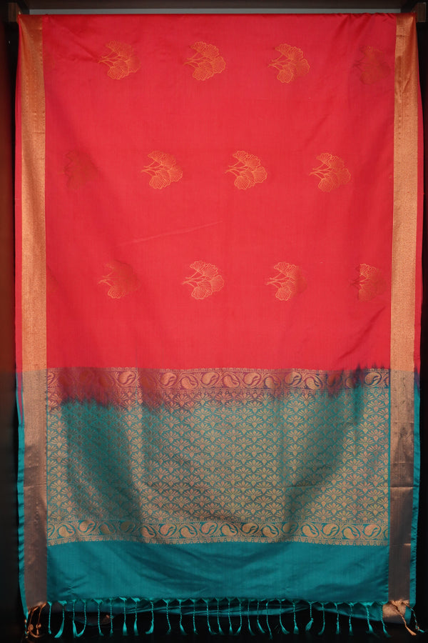 Bright Pink Peach Semi Silk Sarees | KRK162