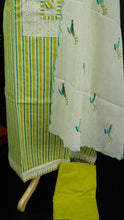 Lemon green and teal green colour combination semi stitched muslin salwar set | IO147