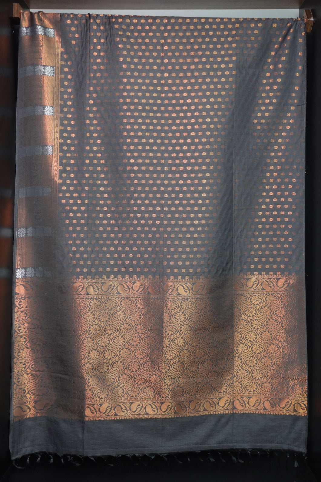 Copper Zari Bordered Cotton-Silk Sarees | KRK169