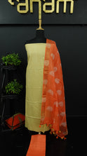 Yellow and orange color bhagalpuri linen salwar set | SH122
