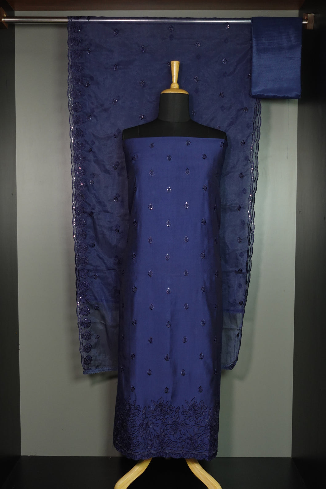 Computerized Machine Embroidery Semi Silk Salwar Set | MS663