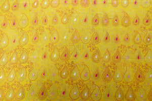 Bright Yellow Kantha Hand Embroidered Blouse Piece in Cotton Material | SA160