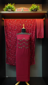 Maroon color combination hand embroidered faux georgette salwar set | MS424