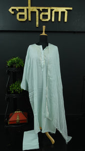 Pleasant teal blue color semi stitched party wear muslin salwar set | IO159