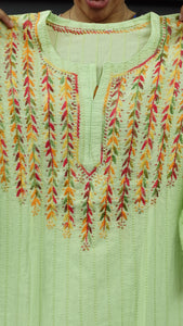 Pista green colour chikankari embroidered hakoba kurtha | LCF104