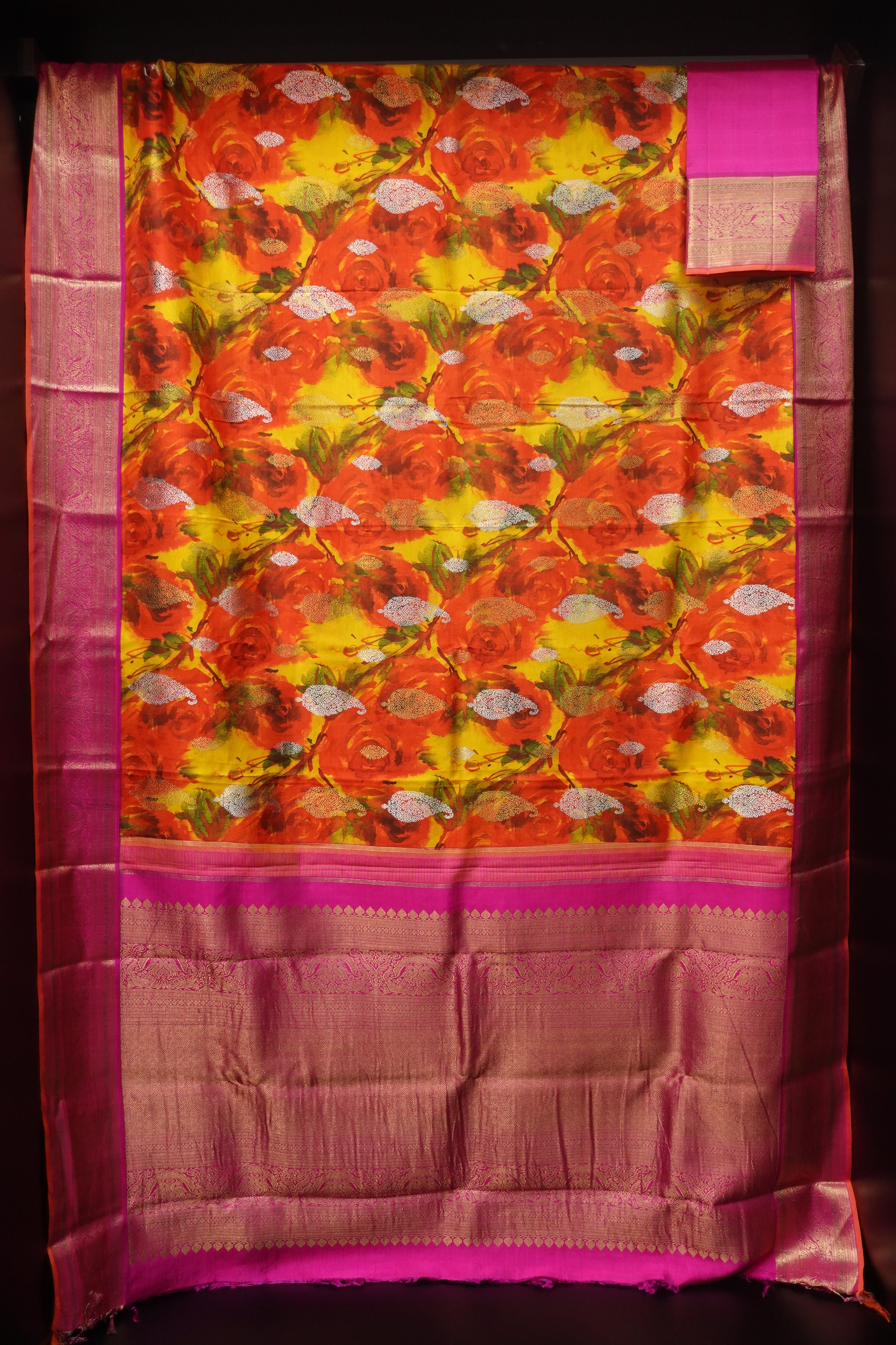 Bright Orange & Yellow Shade Kanchipuram Saree | ADB131