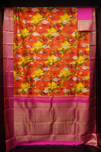 Bright Orange & Yellow Shade Kanchipuram Saree | ADB131