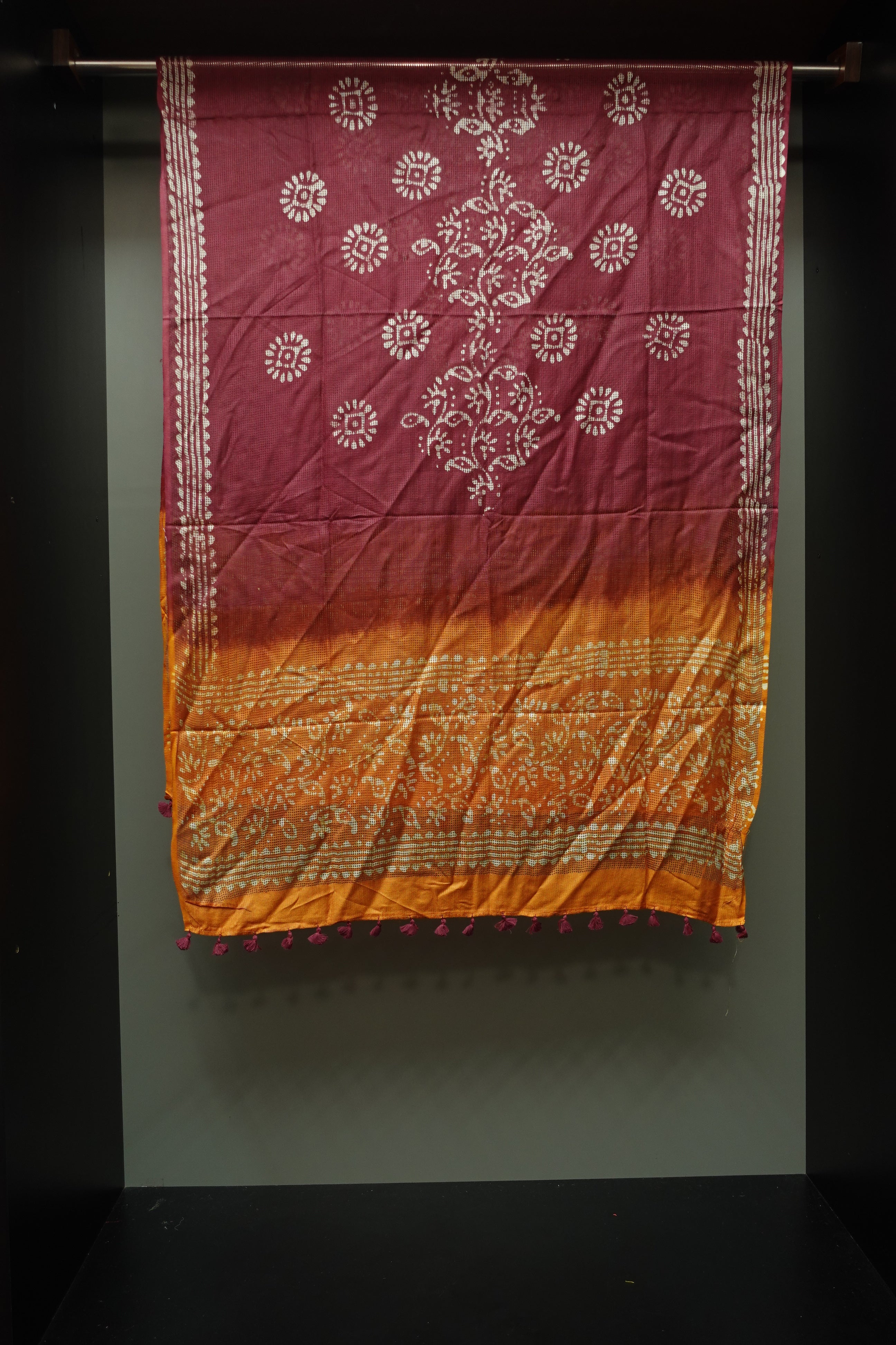 Batik Printed Muga Check Kota Dupatta | SS879