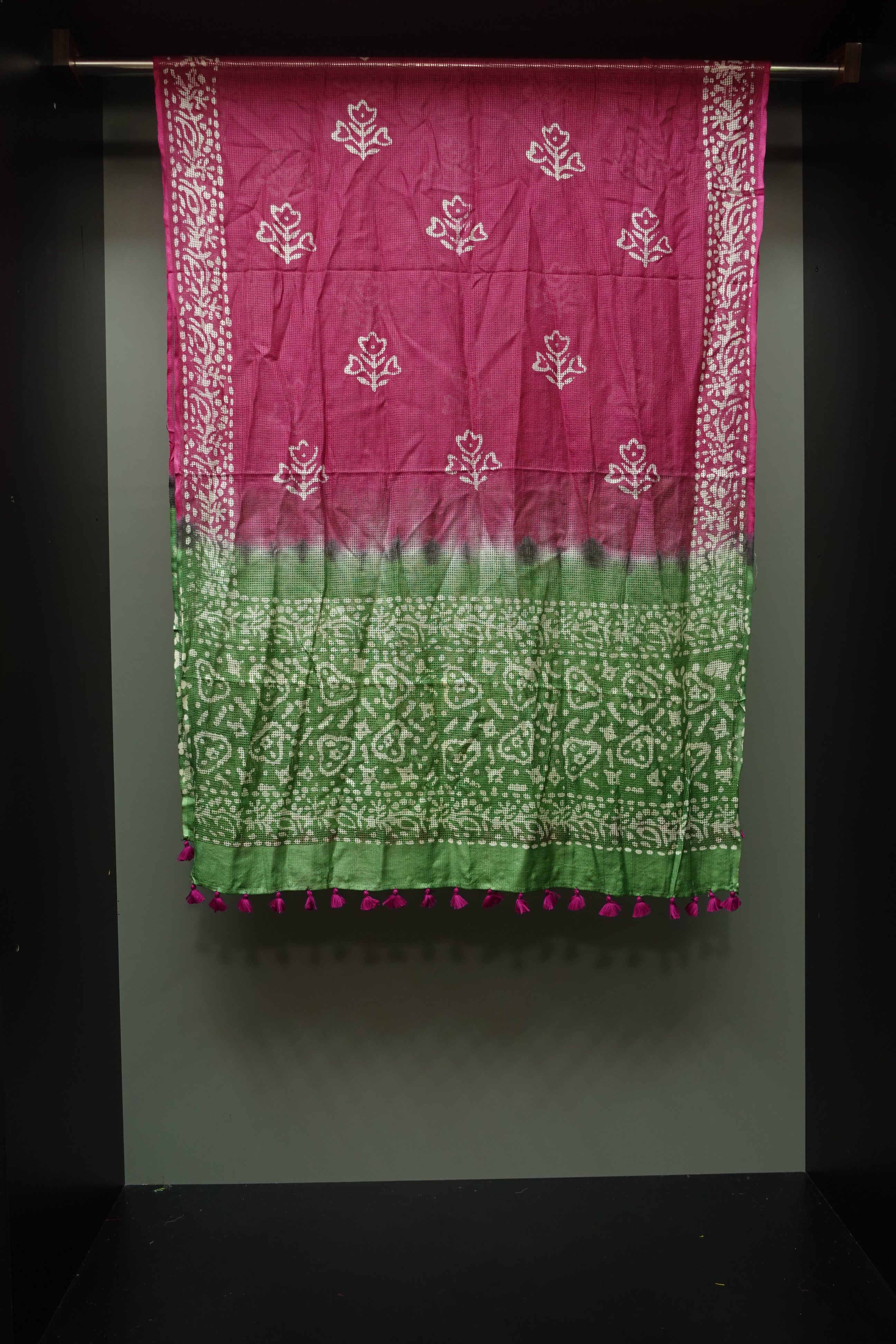 Batik Printed Muga Check Kota Dupatta | SS879